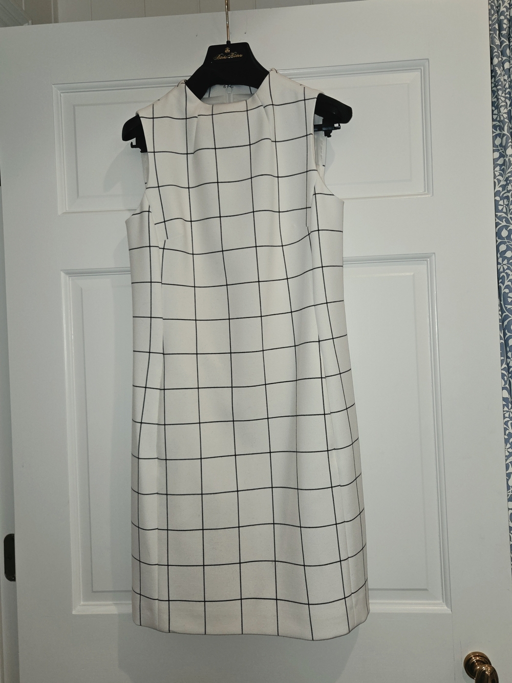 Sleeveless White Windowpane Shift Dress And Matching Coat